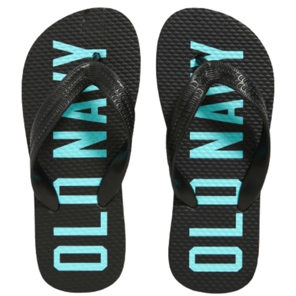 Old Navy Boys Black Jack with Blue Logo Printed Flip-Flop Sandals